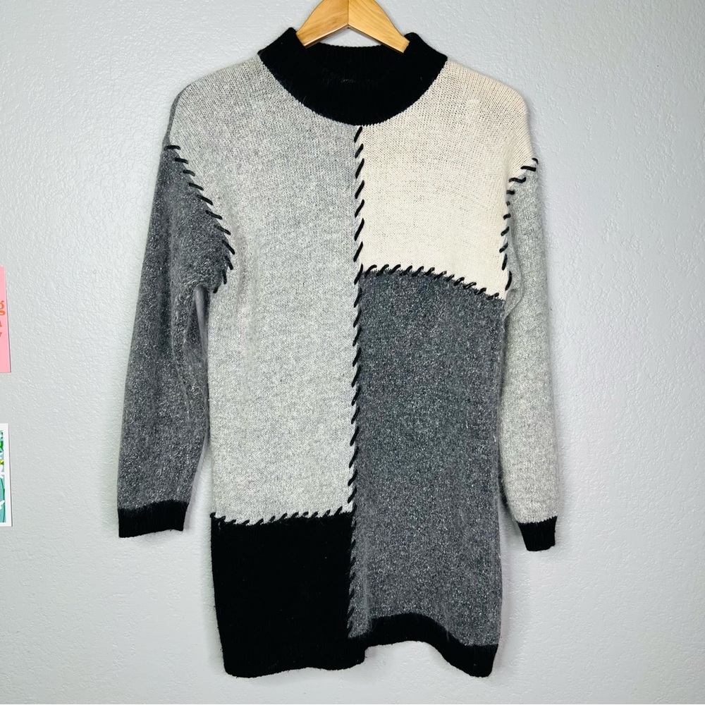 Vintage 90s angora silk patchwork sweater sz medium